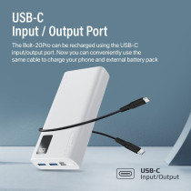 Promate Portable Charger, High-Capacity 20000Mah Slim Power Bank with Dual USB Ports, Bolt-20Pro-White