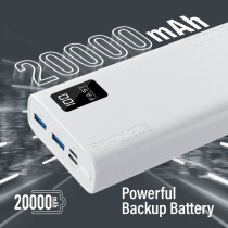 Promate Portable Charger, High-Capacity 20000Mah Slim Power Bank with Dual USB Ports, Bolt-20Pro-White
