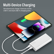 Promate Portable Charger, High-Capacity 20000Mah Slim Power Bank with Dual USB Ports, Bolt-20Pro-White