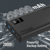 Promate Portable Charger, High-Capacity 20000Mah Slim Power Bank with Dual USB Ports, Bolt-20Pro-Blue