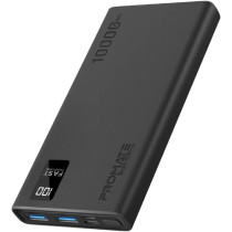 Promate Power Bank, Universal 10000mAh Ultra-Slim Portable Charger, 10W USB-C Input/Output Port, Bolt-10Pro - Black