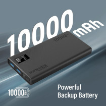 Promate Power Bank, Universal 10000mAh Ultra-Slim Portable Charger, 10W USB-C Input/Output Port, Bolt-10Pro - Black