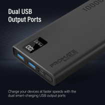 Promate Power Bank, Universal 10000mAh Ultra-Slim Portable Charger, 10W USB-C Input/Output Port, Bolt-10Pro - Black