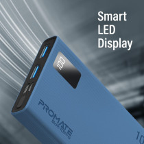 Promate Power Bank, Universal 10000mAh Ultra-Slim Portable Charger, 10W USB-C Input/Output Port, Bolt-10Pro - Blue
