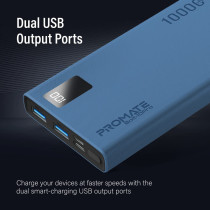 Promate Power Bank, Universal 10000mAh Ultra-Slim Portable Charger, 10W USB-C Input/Output Port, Bolt-10Pro - Blue