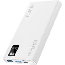 Promate Portable Charger, High-Capacity 10000Mah Slim Power Bank with Dual USB Ports, Bolt-10Pro-White