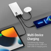 Promate Portable Charger, High-Capacity 10000Mah Slim Power Bank with Dual USB Ports, Bolt-10Pro-White