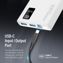 Promate Portable Charger, High-Capacity 10000Mah Slim Power Bank with Dual USB Ports, Bolt-10Pro-White