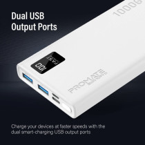 Promate Portable Charger, High-Capacity 10000Mah Slim Power Bank with Dual USB Ports, Bolt-10Pro-White