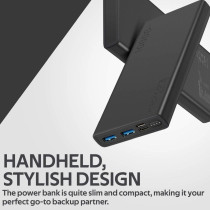 Promate 10000mAh Portable Charger, 2.0A Dual USB Premium Battery Power Bank With Input USB Type-C Port, Bolt-10 (Black)