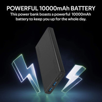 Promate 10000mAh Portable Charger, 2.0A Dual USB Premium Battery Power Bank With Input USB Type-C Port, Bolt-10 (Black)