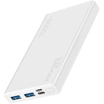 Promate 10000mAh Portable Charger, Fast Charging 2.0A Dual USB Premium Battery Power Bank with Input, Bolt-10 (White)