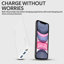 Promate 10000mAh Portable Charger, Fast Charging 2.0A Dual USB Premium Battery Power Bank with Input, Bolt-10 (White)