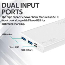 Promate 10000mAh Portable Charger, Fast Charging 2.0A Dual USB Premium Battery Power Bank with Input, Bolt-10 (White)