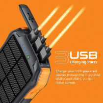 Promate Solar Power Bank, Portable 10000mAh Battery Charger with IP65 Water Resistant, 10W Qi Charger