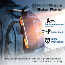 Promate Solar Power Bank, Portable 10000mAh Battery Charger with IP65 Water Resistant, 10W Qi Charger