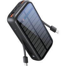 Promate Solar Power Bank, Portable 20000mAh Battery Charger with Built-in 5V/2.1A USB-C and Lightning Cables