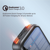 Promate Solar Power Bank, Portable 20000mAh Battery Charger with Built-in 5V/2.1A USB-C and Lightning Cables