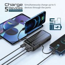 Promate Solar Power Bank, Portable 20000mAh Battery Charger with Built-in 5V/2.1A USB-C and Lightning Cables