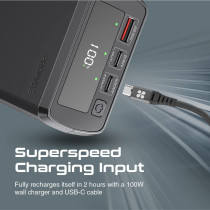 Promate Power Bank, Portable 38000mAh Laptop Battery Charger with 100W In/Out USB-C Power Delivery, 24W USB-C Port