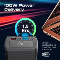 Promate Power Bank, Portable 38000mAh Laptop Battery Charger with 100W In/Out USB-C Power Delivery, 24W USB-C Port
