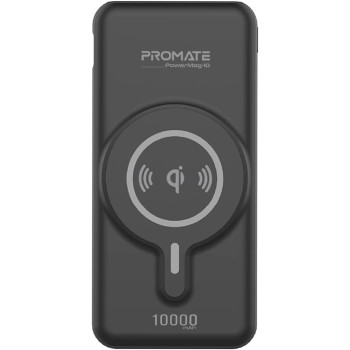 Promate Magnetic Wireless Power Bank, 10000mAh Magnetic 10W Qi Wireless Mag-Safe Battery Pack with 20W, Black