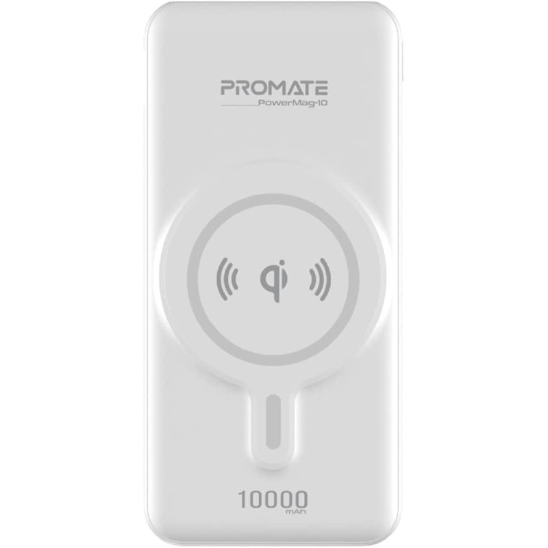 Promate Magnetic Wireless Power Bank, 10000mAh Magnetic 10W Qi Wireless Mag-Safe Battery Pack