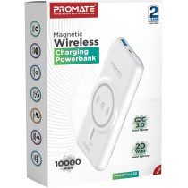 Promate Magnetic Wireless Power Bank, 10000mAh Magnetic 10W Qi Wireless Mag-Safe Battery Pack
