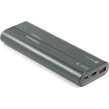 Promate 20000mAh USB-C Power Bank, Ultra-Fast Qualcomm QC 3.0 External Battery Pack with 18W , PowerTank-20 Grey