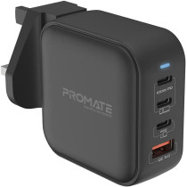 Promate GaN USB-C Charger, 100W GaN Technology Fast Dual Type-C Power Delivery Laptop Charger