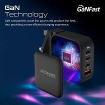 Promate GaN USB-C Charger, 100W GaN Technology Fast Dual Type-C Power Delivery Laptop Charger