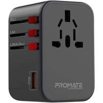 Promate Travel Adapter, Universal GaN Charge Adapter with 1840W AC Socket, TripMate-GaN65