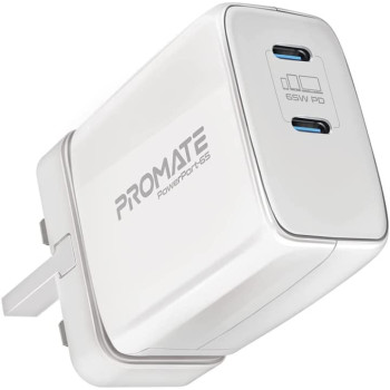 Promate 65W USB-C Power Delivery GaN Charger, Universal Powerful GaN Tech