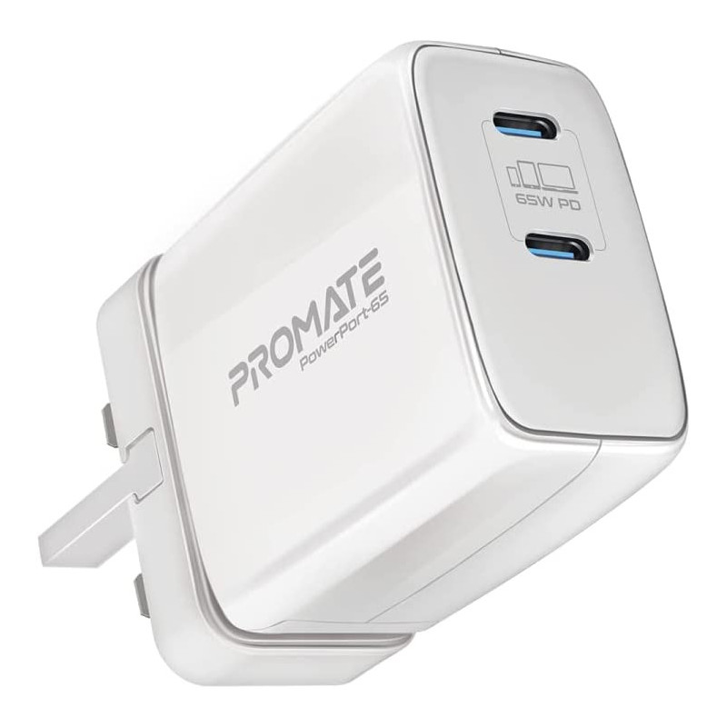 Promate 65W USB-C Power Delivery GaN Charger, Universal Powerful GaN Tech