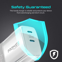 Promate 65W USB-C Power Delivery GaN Charger, Universal Powerful GaN Tech
