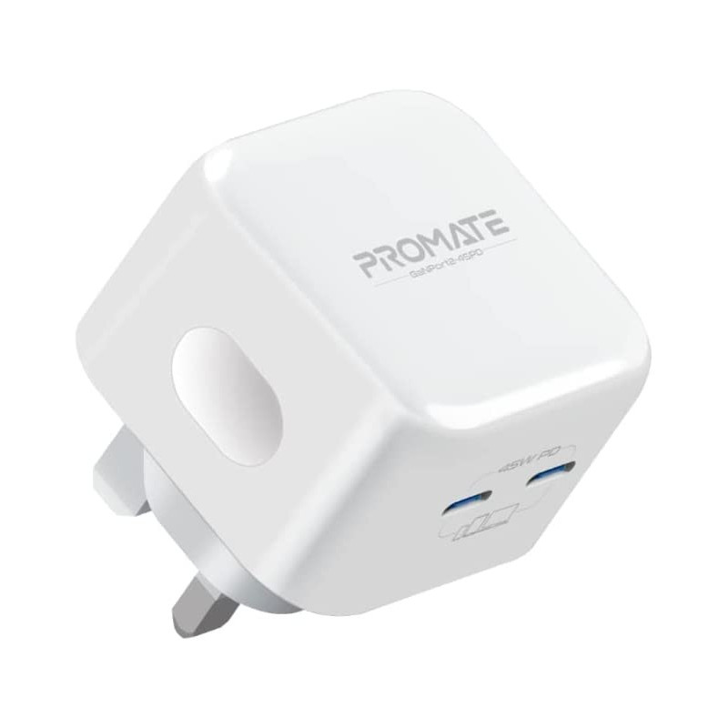 Promate GaN USB-C Charger, Ultra-Compact 45W USB-C Power Delivery Wall Charger