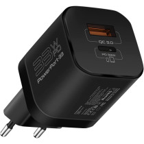 Promate GaN USB-C Charger, Ultra-Compact 33W USB-C Power Delivery Wall Charger with Fast 22.5W QC 3.0 Charging Port