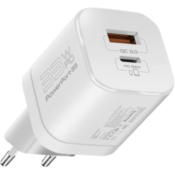 Promate GaN USB-C Charger, Ultra-Compact 33W USB-C Power Delivery Wall Charger, Black