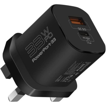 Promate GaN USB-C Charger, Ultra-Compact 33W USB-C Power Delivery Wall Charger