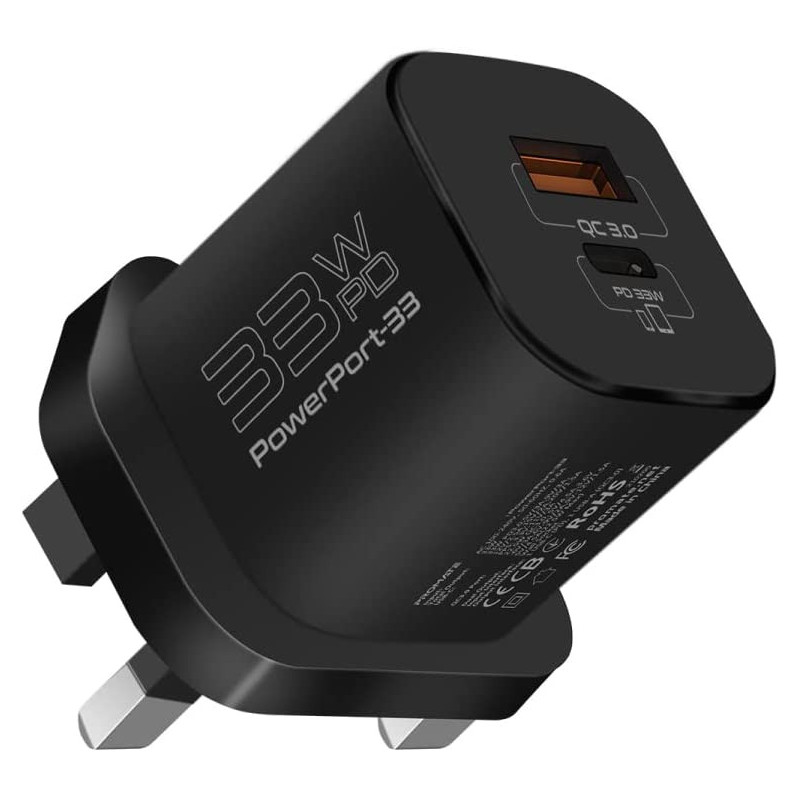 Promate GaN USB-C Charger, Ultra-Compact 33W USB-C Power Delivery Wall Charger