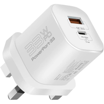 Promate GaN USB-C Charger, Ultra-Compact 33W USB-C Power Delivery
