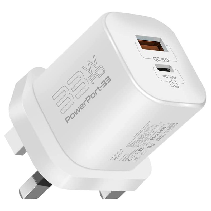 Promate GaN USB-C Charger, Ultra-Compact 33W USB-C Power Delivery