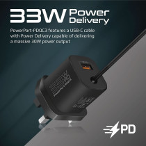 Promate USB-C Charger, Premium 33W Power Delivery Wall Adapter with 22.5W, Black