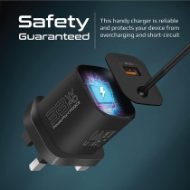 Promate USB-C Charger, Premium 33W Power Delivery Wall Adapter with 22.5W, Black