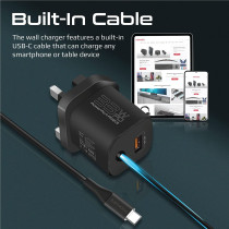 Promate USB-C Charger, Premium 33W Power Delivery Wall Adapter with 22.5W, Black