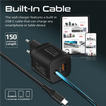 Promate USB-C Charger, Premium 33W Power Delivery Wall Adapter with 22.5W Quick Charge 3.0 Port, Black