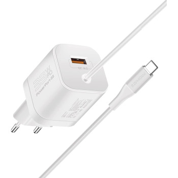 Promate USB-C Charger, Premium 33W Power Delivery Wall Adapter with 22.5W Quick Charge 3.0 Port, White