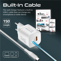 Promate USB-C Charger, Premium 33W Power Delivery Wall Adapter with 22.5W Quick Charge 3.0 Port, White