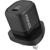 Promate GaN USB-C Charger, Ultra-Compact USB-C Wall Charger with Fast-Charging USB-C 25W, Black