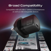 Promate GaN USB-C Charger, Ultra-Compact USB-C Wall Charger with Fast-Charging USB-C 25W, Black